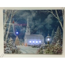 Картина с LED подсветкой: рождественская церковь, выполненная на холсте